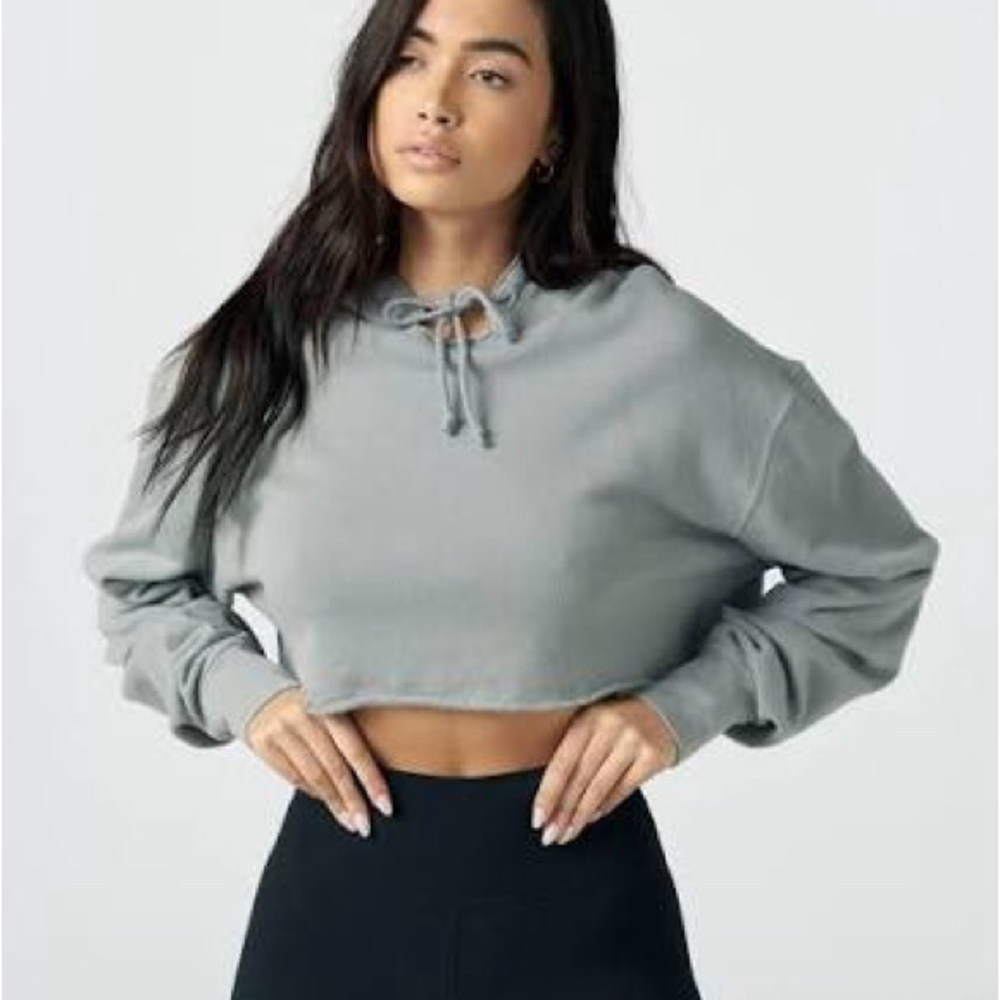 RARE Joah Brown Raw Edge Crop Hoodie